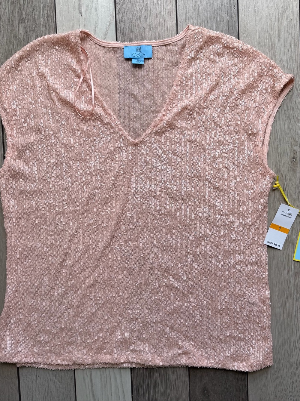 CeCe Blush Pink Sequin V-Neck Tank